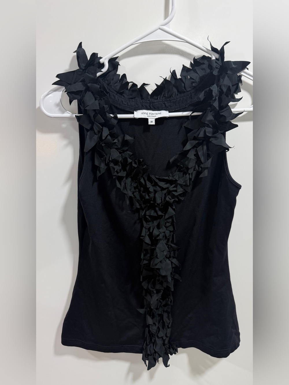 Anne Fontaine Black Ruffle-Trim Tank Top